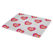 ホットピンクオレンジ色の水色ハートパターン カッティングボード (角)