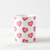 ホットピンクオレンジ色の水色ハートパターン コーヒーマグカップ (中央)