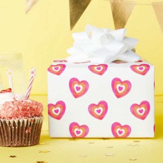 ホットピンクオレンジ色の水色ハートパターン ラッピングペーパー (誕生日パーティー)