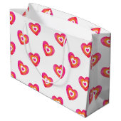 ホットピンクオレンジ色の水色ハートパターン ラージペーパーバッグ (裏面アングル)