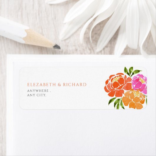 ホットピンクオレンジ色の水色フローララベル ラベル (インサイチュ)