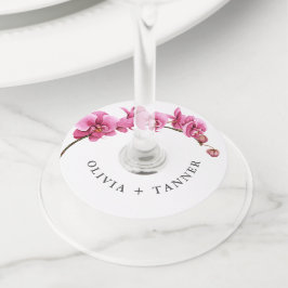 ホットピンクオーキズトロピカルフローラ結婚ズ ワイングラスタグ