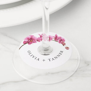 ホットピンクオーキズトロピカルフローラ結婚ズ ワイングラスタグ