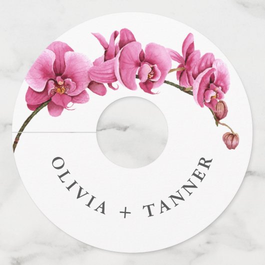 ホットピンクオーキズトロピカルフローラ結婚ズ ワイングラスタグ (正面)