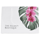 ホットピンクオーキッドトロピカルウォーターのカラーフローラ ラージペーパーバッグ (正面)