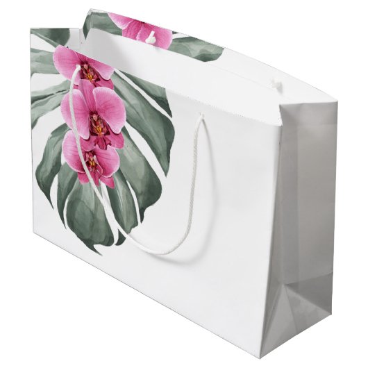 ホットピンクオーキッドトロピカルウォーターのカラーフローラ ラージペーパーバッグ (裏面アングル)