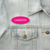 ホットピンクオーバル名タグバッジピンまたはマグネット3インチ 名札 (インサイチュ)