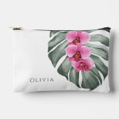 ホットピンクオーランズオンモンステラ熱帯フローラ アクセサリーポーチ (正面)