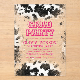 ホットピンクカウズプリントウェスタン卒業 アクリル招待状