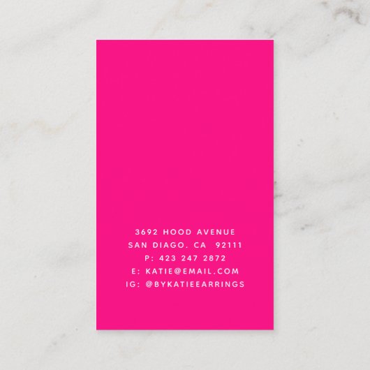 ホットピンクカスタムのイヤリングディスプレイカード 名刺 (裏面)