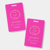 ホットピンクカスタム金ゴールドのビジネスID従業員名 バッジ (正面&裏面)