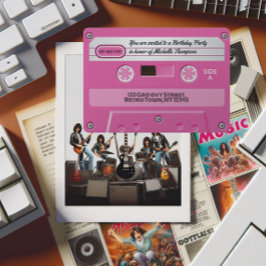 ホットピンクカセットレトロ誕生日パーティー 招待状