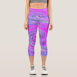ホットピンクカラフルとパープルボホヒッピーの渦巻き カプリレギンス