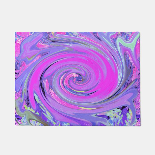 ホットピンクカラフルとパープルボホヒッピーの渦巻き ドアマット (正面)