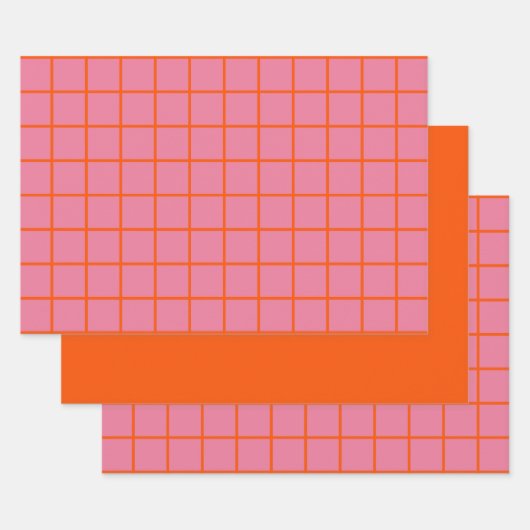 ホットピンクカラフルトレンディーレトロミニマルライン ラッピングペーパーシート (セット)