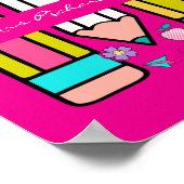 ホットピンクカラフル先生漫画鉛筆ポスター ポスター (角)