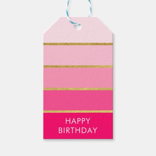 ホットピンクカラーブロックハッピーバースデー ギフトタグ (正面)