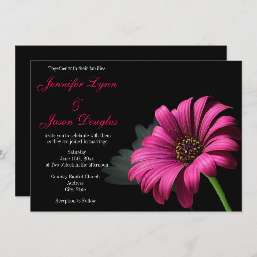 ホットピンクガーベラデイジーフラワー結婚式招待状 招待状 (正面/裏面)