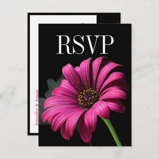ホットピンクガーベラデイジー結婚式RSVPポストカード インビテーションポストカード (正面/裏面)