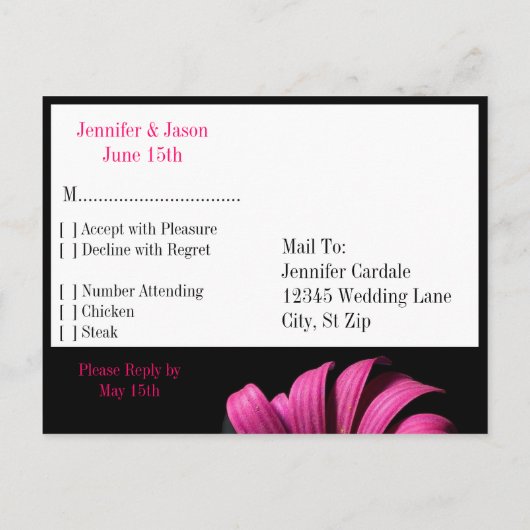 ホットピンクガーベラデイジー結婚式RSVPポストカード インビテーションポストカード (裏面)