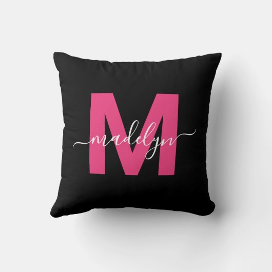 ホットピンクガーリーイニシャル名モノグラム クッション (裏面)
