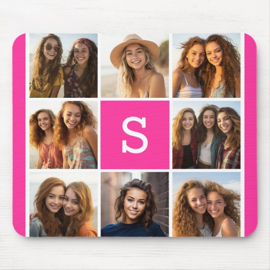ホットピンクガーリーインスタグラム写真コラージモノグラム マウスパッド (正面)