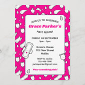 ホットピンクガーリーカートゥーンパッド第1期パーティー 招待状 (正面/裏面)