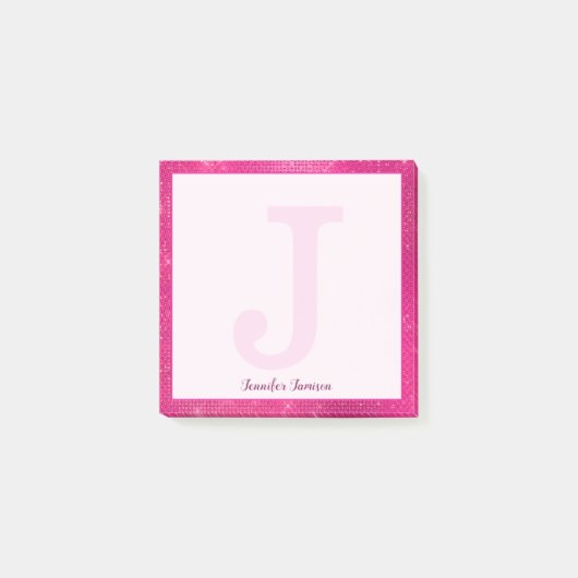 ホットピンクガーリーグラムスパークルスモールMonogram名 ポストイット (正面)