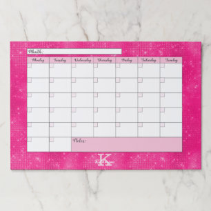 ホットピンクガーリーグラムモノグラムネームデスクカレンダー ペーパーパッド