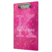 ホットピンクガーリーグリッターグラムスパークルモノグラム名 クリップボード (左)