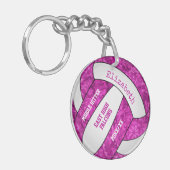 ホットピンクガーリースパーソナライズされたポーバレーボール キーホルダー (正面左)