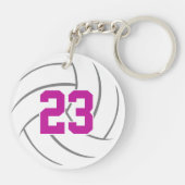 ホットピンクガーリースパーソナライズされたポーバレーボール キーホルダー (裏面)