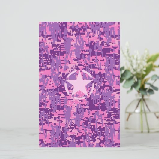 ホットピンクガーリーデジタルカモフラージュ迷彩柄 便箋 (スタンド正面)