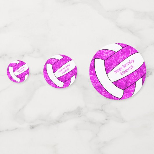 ホットピンクガーリーバレーボールのバースデーカスタムタリー コンフェッティ (正面)
