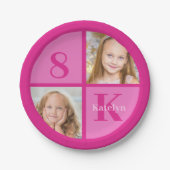 ホットピンクガールズフォトカスタム子供の誕生日パーティー ペーパープレート (正面)