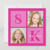 ホットピンクガールフォトコラージシック誕生日パーティー 招待状 (正面)