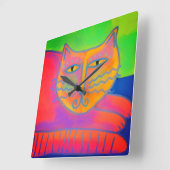 ホットピンクキャット抽象芸術アート スクエア壁時計 (傾斜)