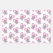 ホットピンクキャンディカネスペパーミント、雪片&ボウ ラッピングペーパーシート (正面3)