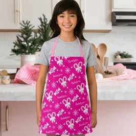 ホットピンクキャンディーケーンペパーミントスノーフレーク追加の名前 エプロン
