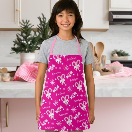 ホットピンクキャンディーケーンペパーミントスノーフレーク追加の名前 エプロン