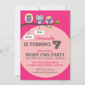 ホットピンクキュートフクロウ水玉模様誕生日招待状 招待状 (正面)