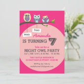 ホットピンクキュートフクロウ水玉模様誕生日招待状 招待状 (スタンド正面)