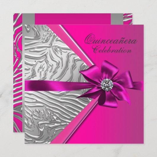 ホットピンクキンセアニェラ誕生日パーティー 招待状 (正面/裏面)