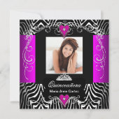 ホットピンクキンセアニェラ15誕生日ゼブラ写真 招待状 (正面)