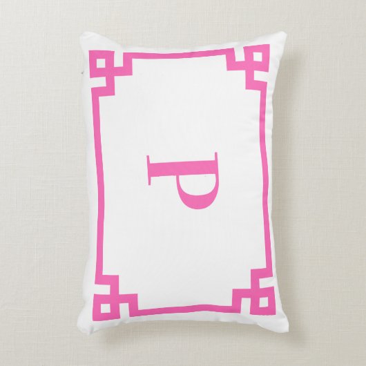 ホットピンクギリシャ鍵縁どモノグラム アクセントクッション (正面(垂直))