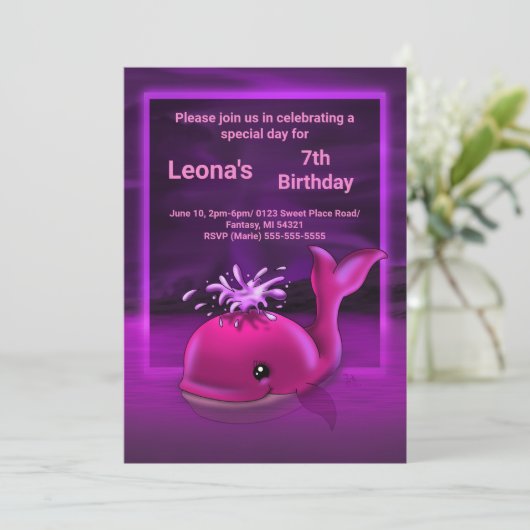 ホットピンククジラ誕生日パーティーの招待状 招待状 (スタンド正面)