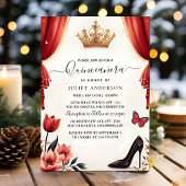 ホットピンククラウンティアラブラックレースレッドキンセアニェラ 招待状