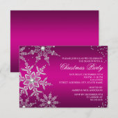 ホットピンククリスタルスノーフレーククリスマスディナーパーティー 出欠カード (正面/裏面)