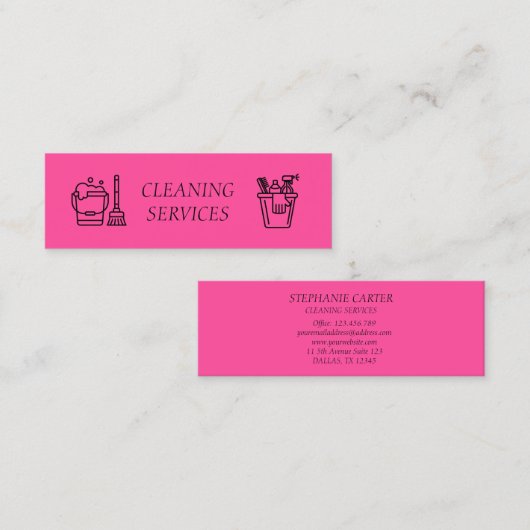 ホットピンククリーニングサービス会社 スキニー名刺 (正面/裏面)