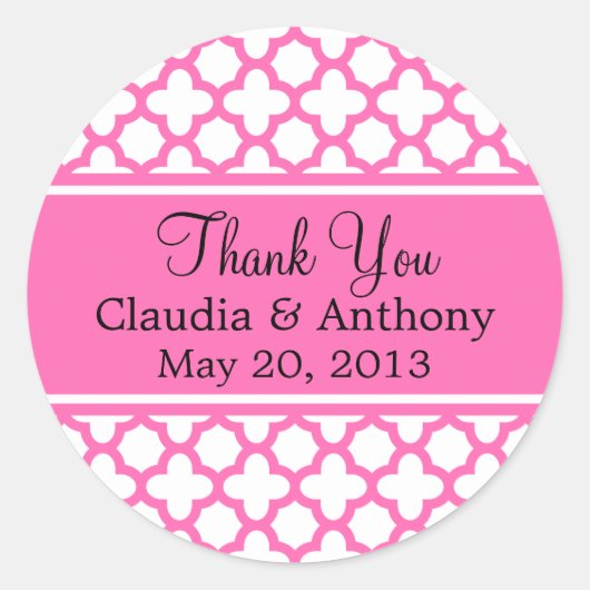 ホットピンククローバーパタ結婚ーンありがとう ラウンドシール (正面)